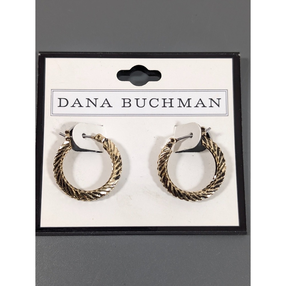 Dana Buchman Antiqued Gold Tone Ribbed Textured Retro Hoop‎ Earrings Pierced